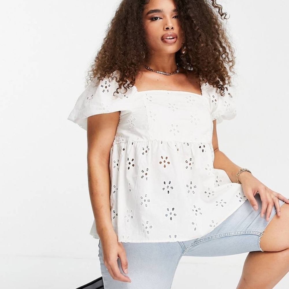 Never worn! Peplum eyelet top